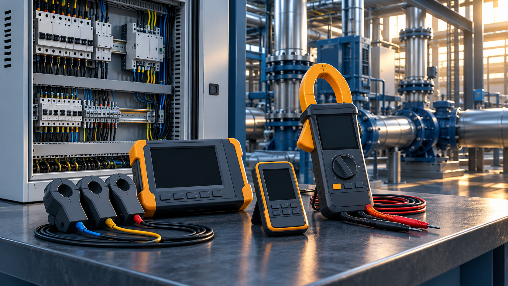 Concept illustration of industrial energy measurement instruments